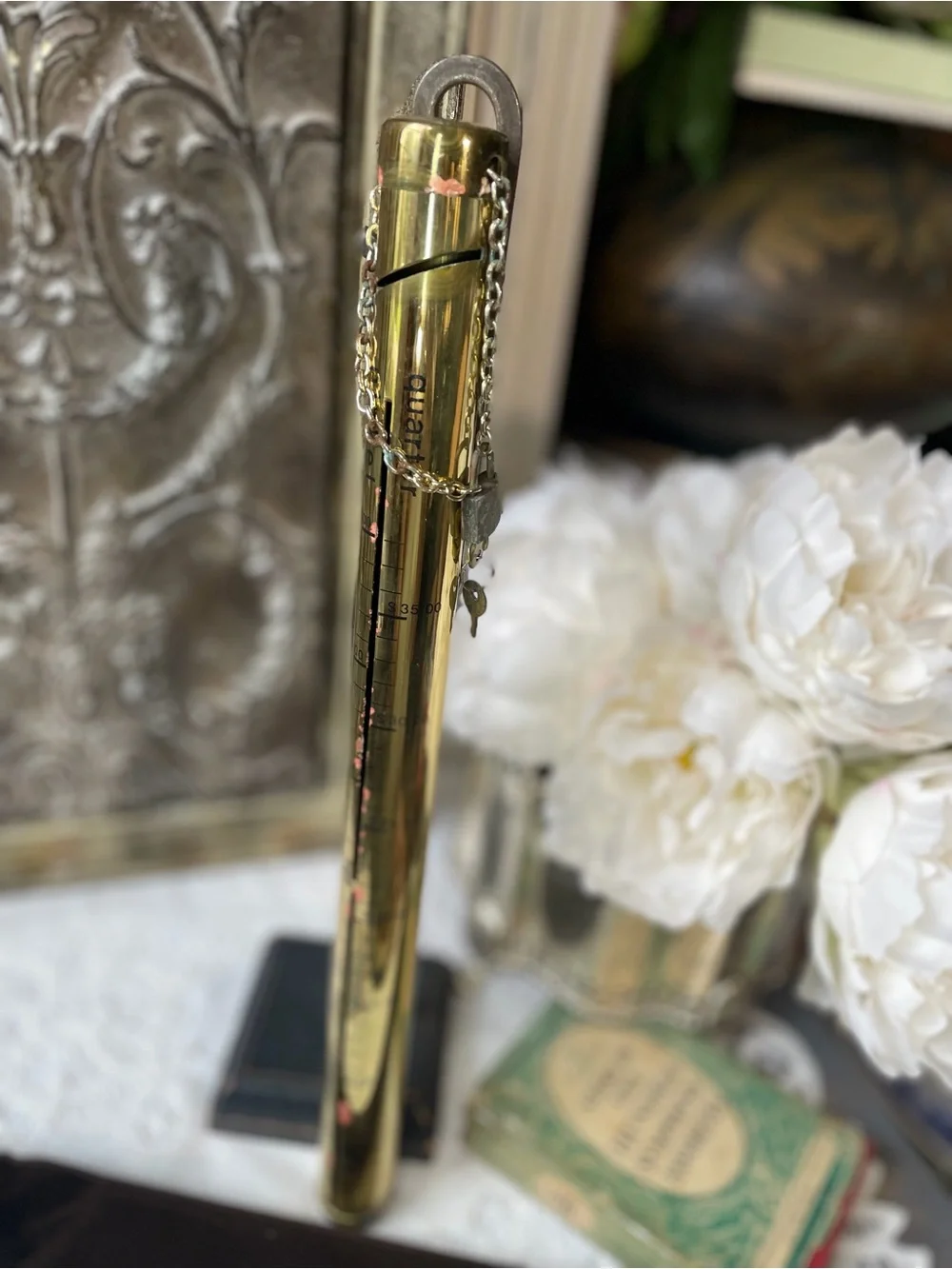 Vintage brass novelty coin bank with key lock